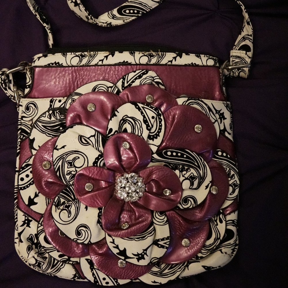 Purple and White Flowery Purse